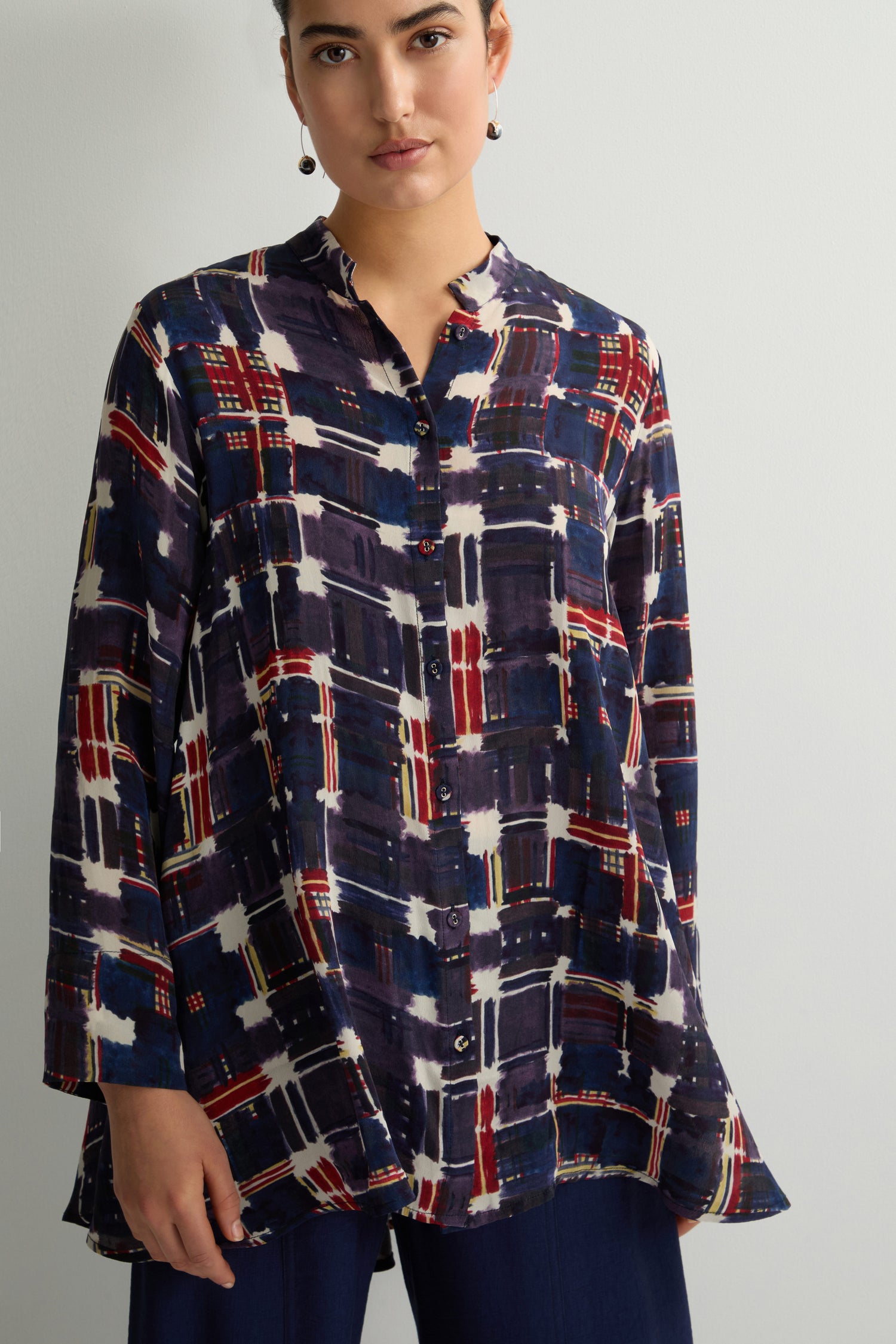 Grid Check Flared Shirt