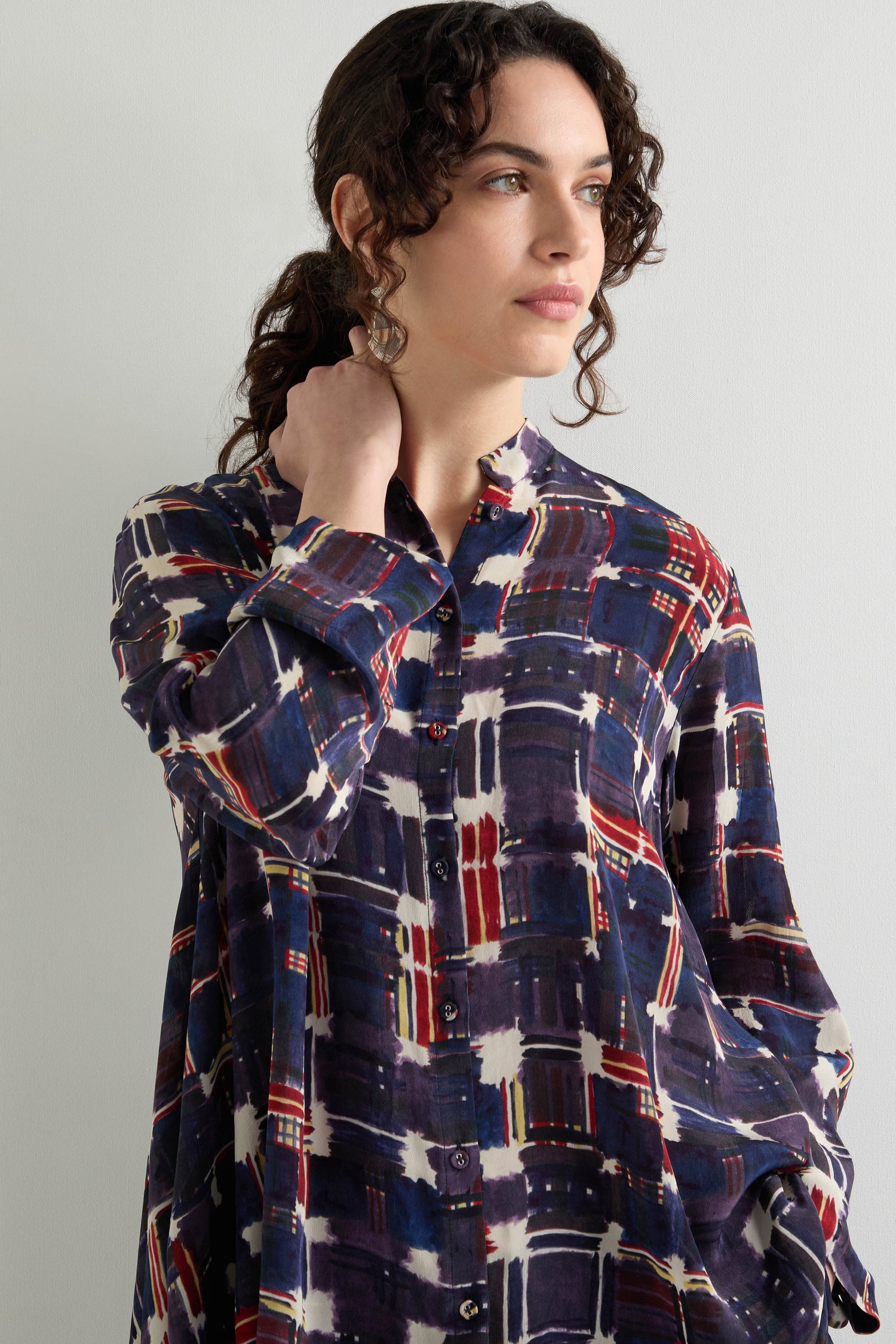 Grid Check Flared Shirt