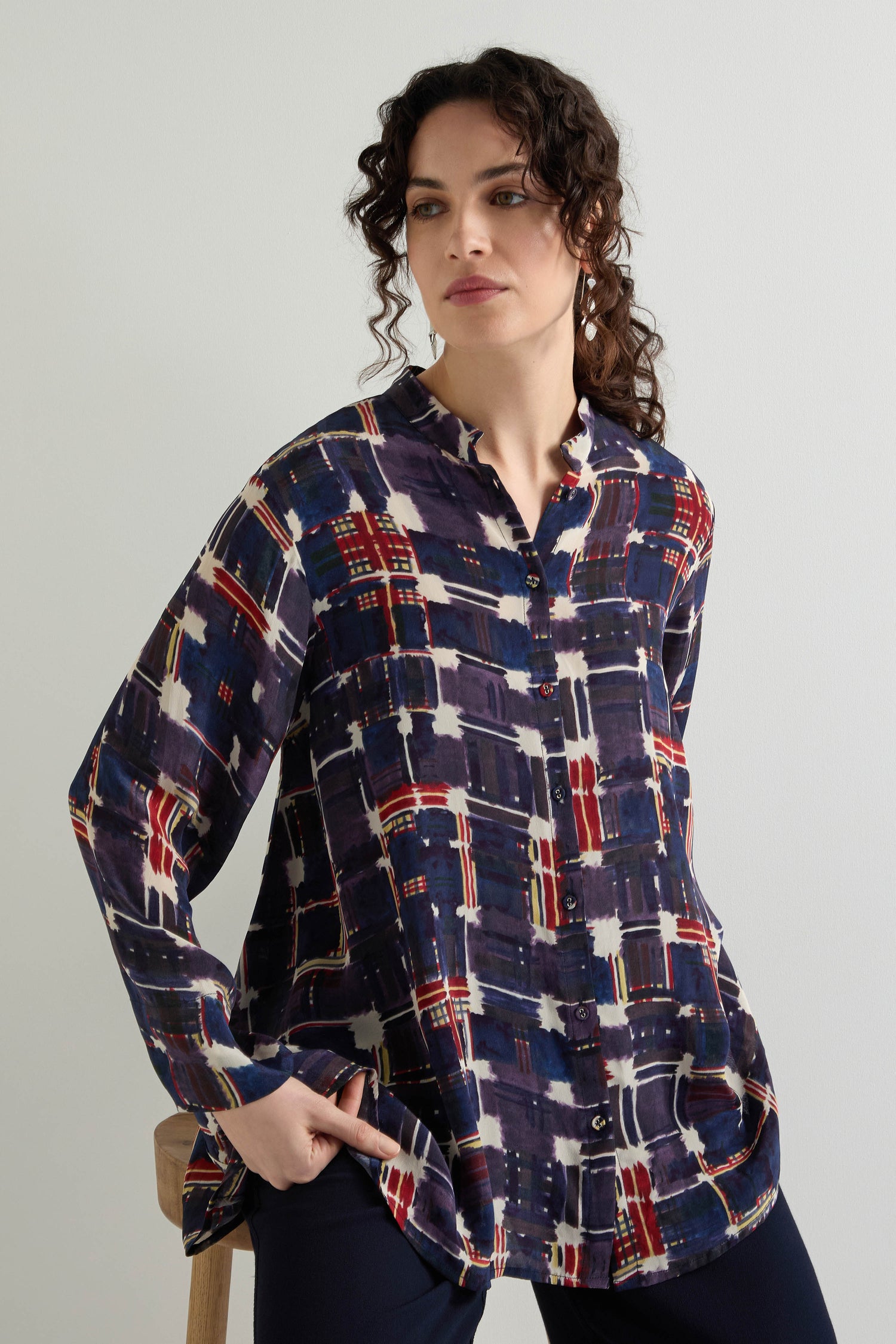 Grid Check Flared Shirt