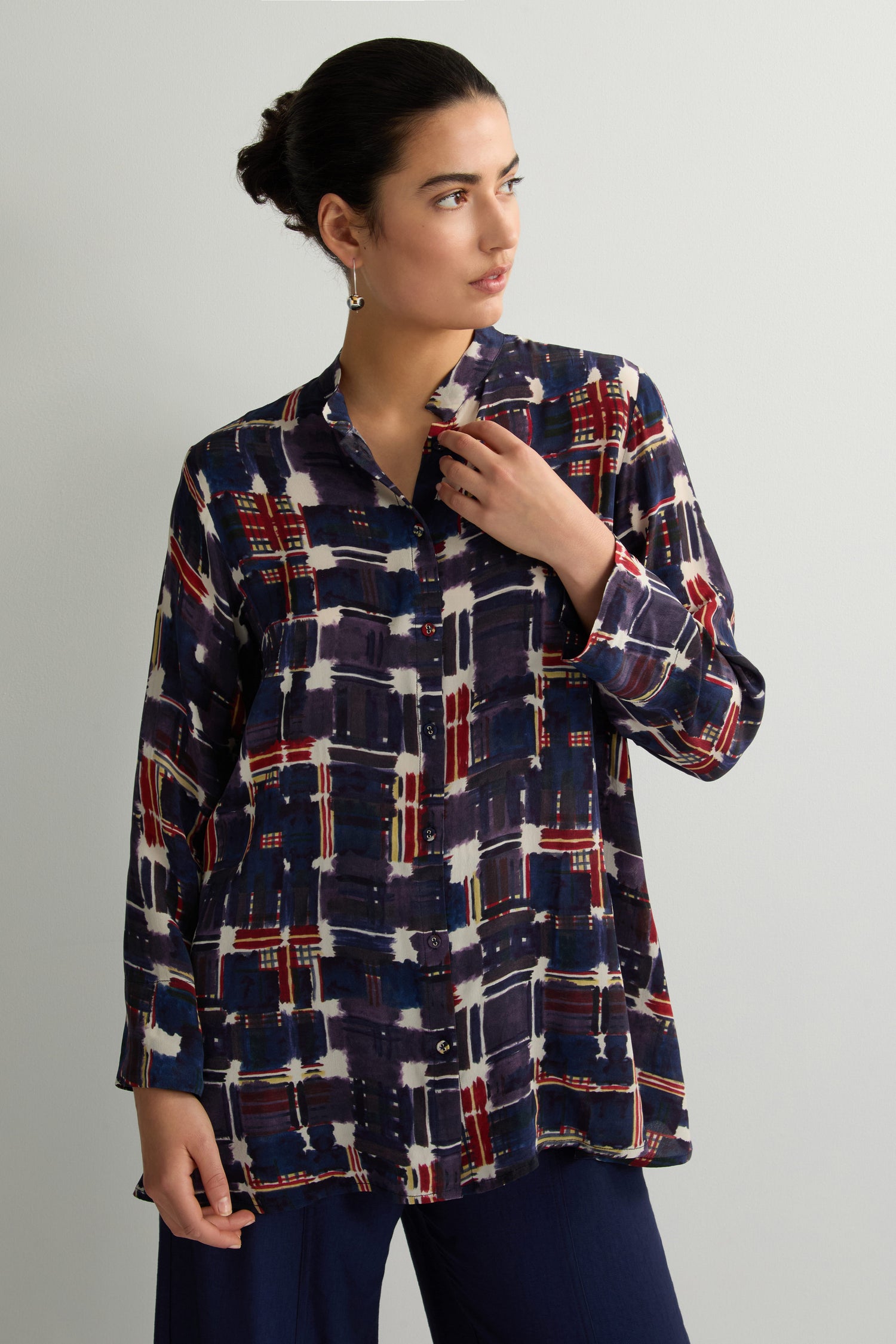 Grid Check Flared Shirt