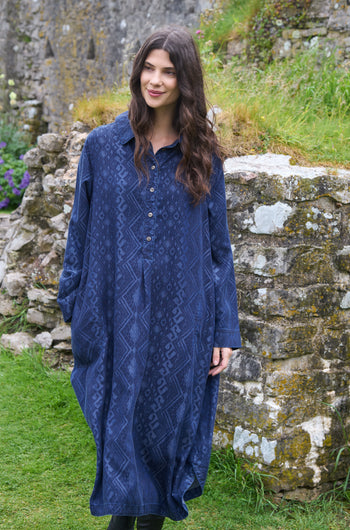 Dark Denim Diamond Patchwork Print Dress