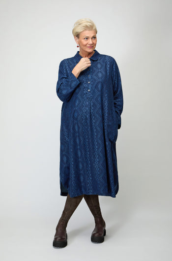 Dark Denim Diamond Patchwork Print Dress