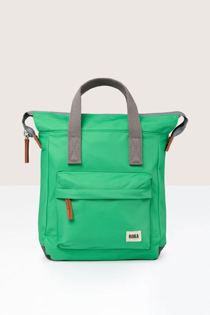 A green Recycled Bantry Bag made from recycled nylon with grey handles.