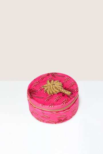 VELVET JEWELLERY BOX ROUND LIGHT ROSE