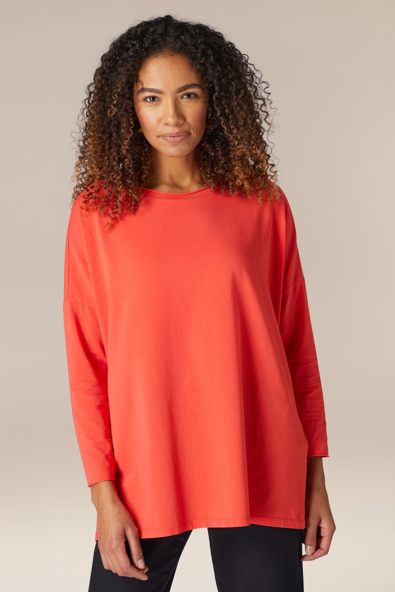 A woman wearing a Cotton Jersey Relaxed Top.