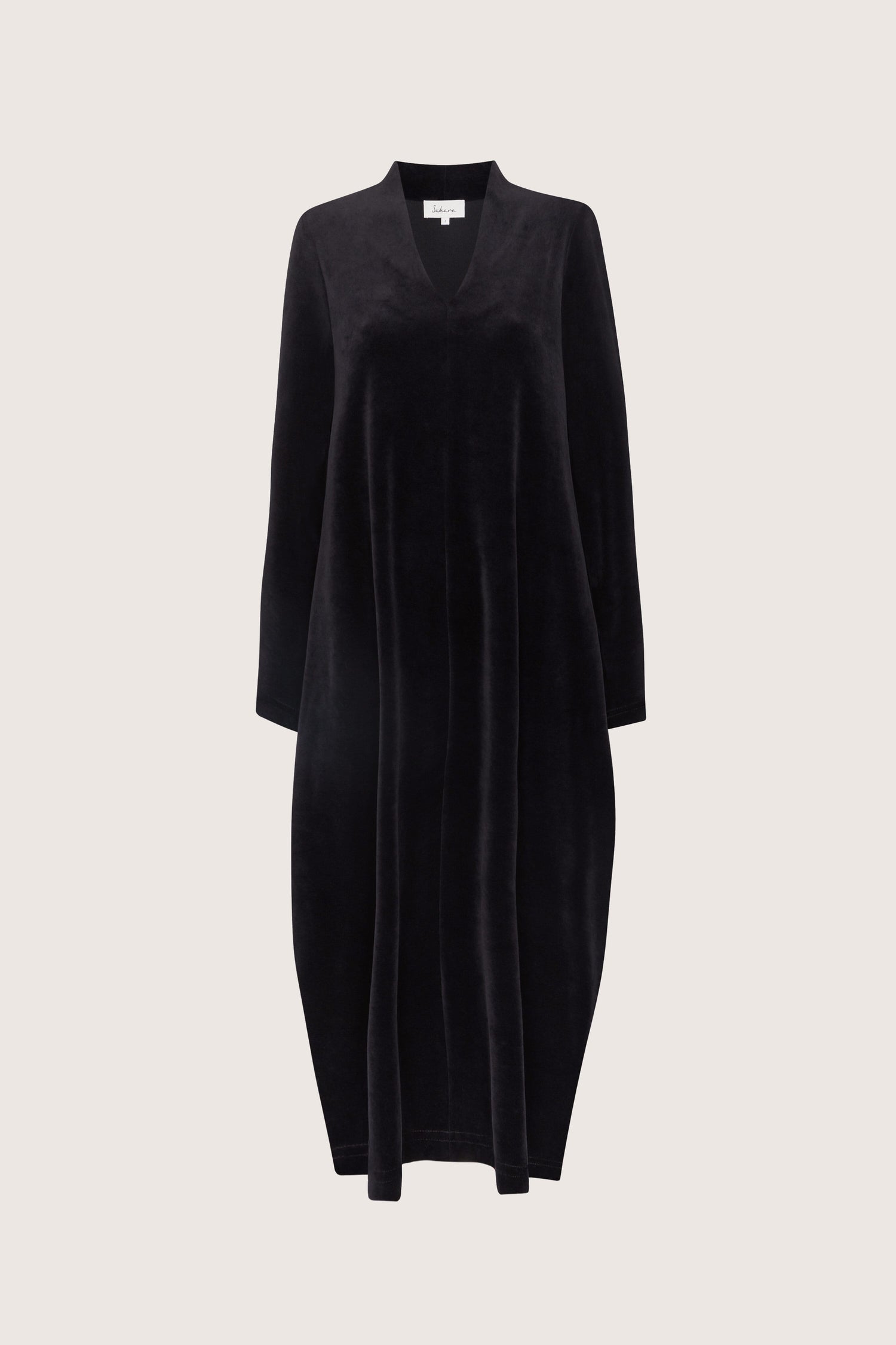 A luxurious Velvet Jersey V Neck Dress on a white background.