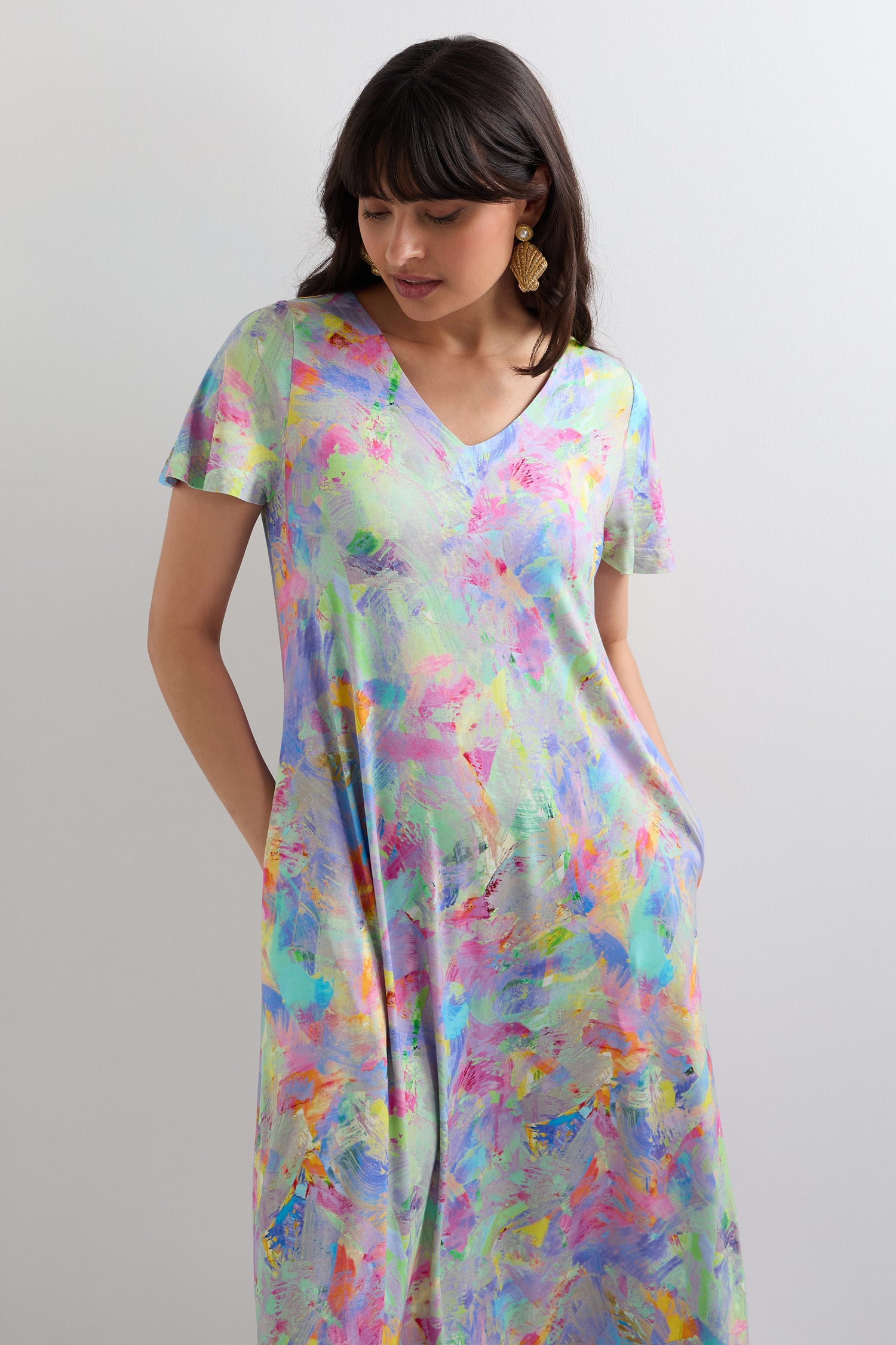 Expressionist Print Jersey Dress