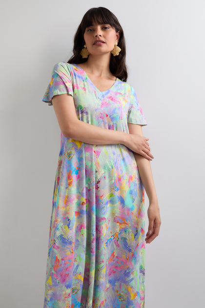 Expressionist Print Jersey Dress