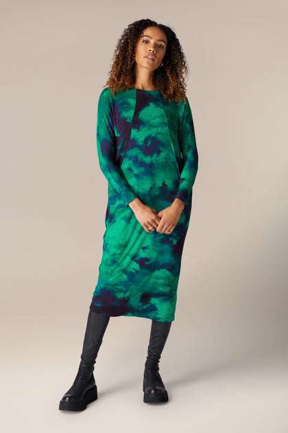 A woman wearing a Jewelled Sky Jersey Dress.