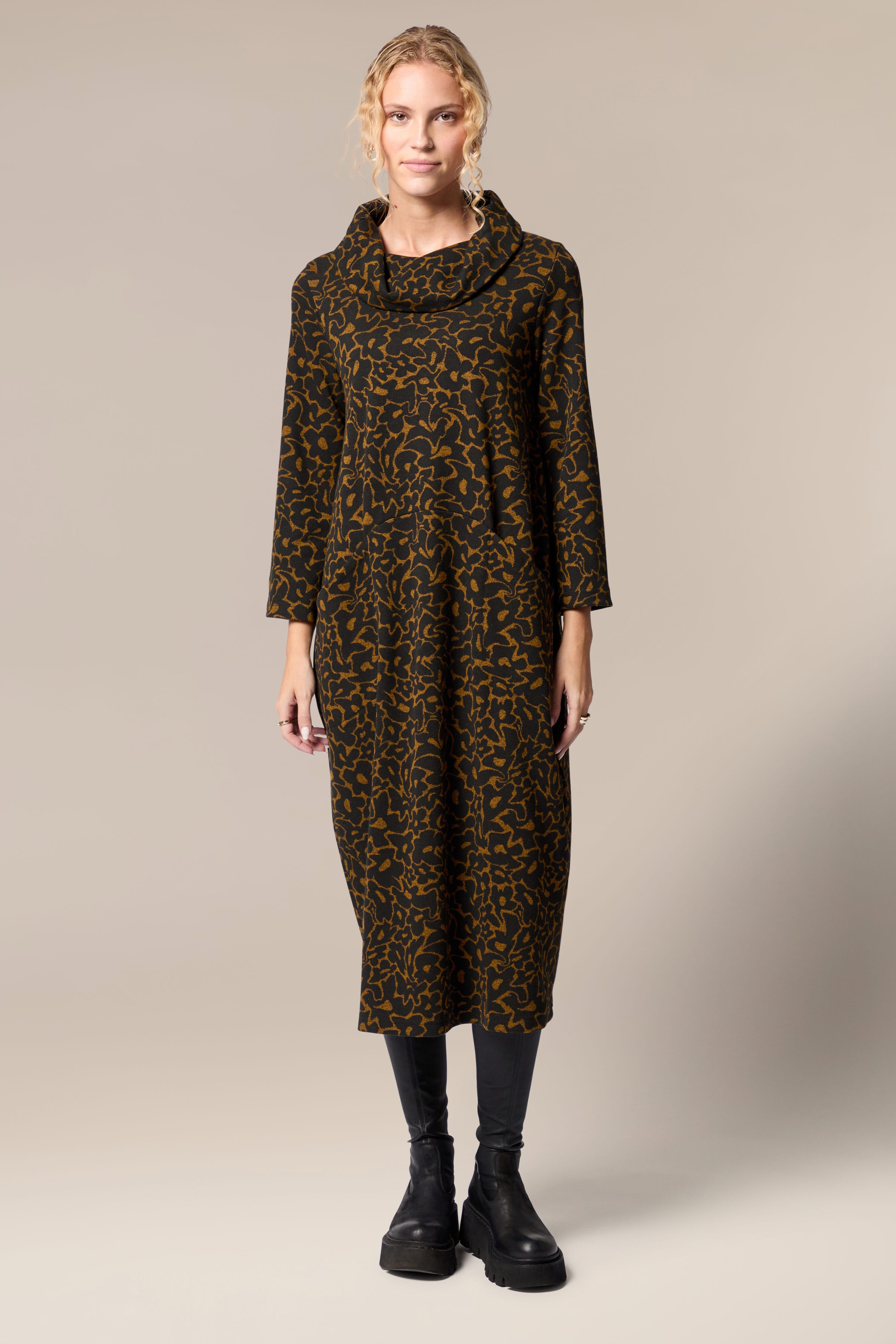 Jacquard Flower Cowl Neck Jersey Dress – Sahara