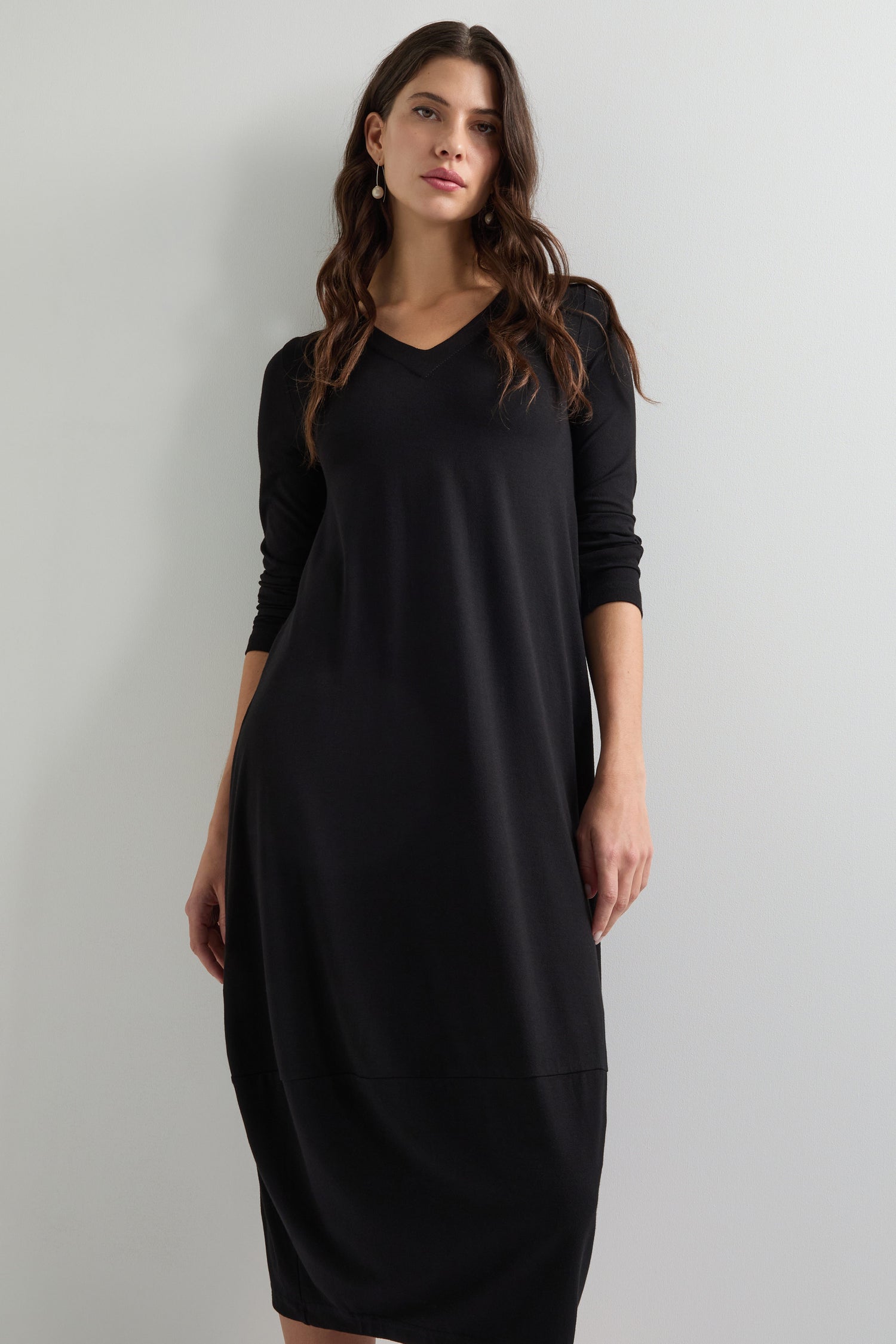 Fluid Crepe V Neck Bubble Dress