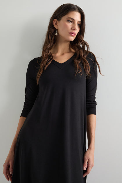 Fluid Crepe V Neck Bubble Dress