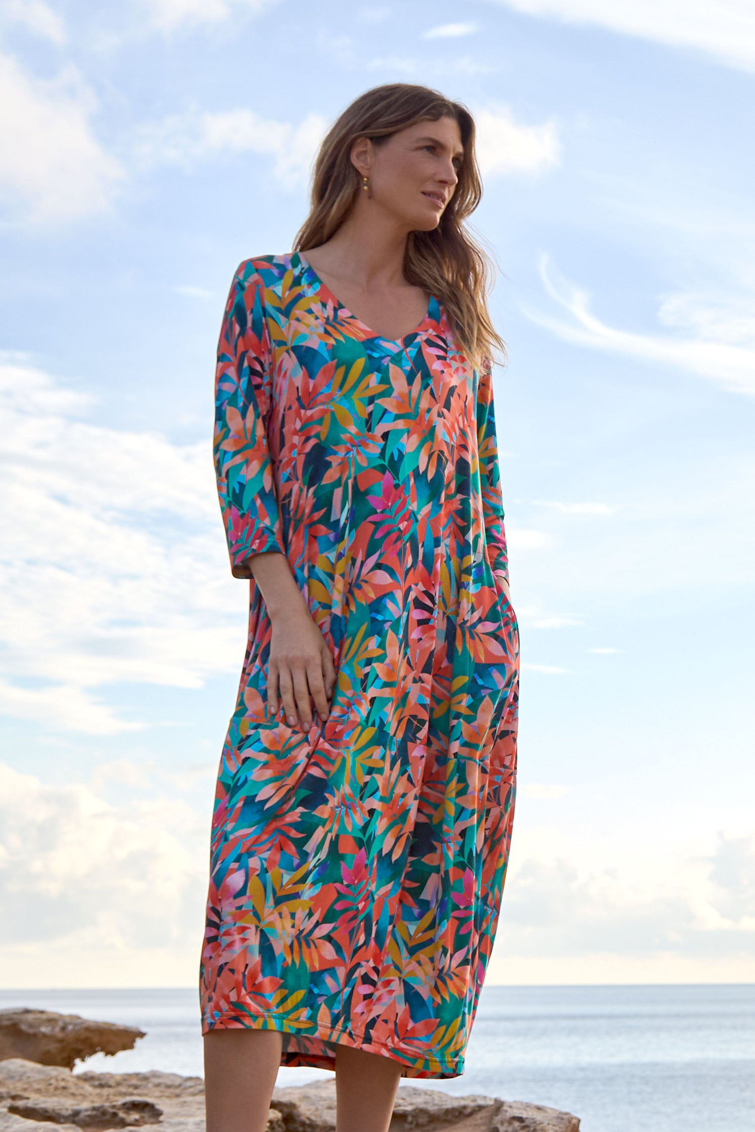 Tropical Leaves Jersey Bubble Dress
