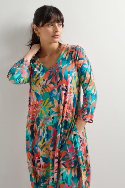 Tropical Leaves Jersey Bubble Dress