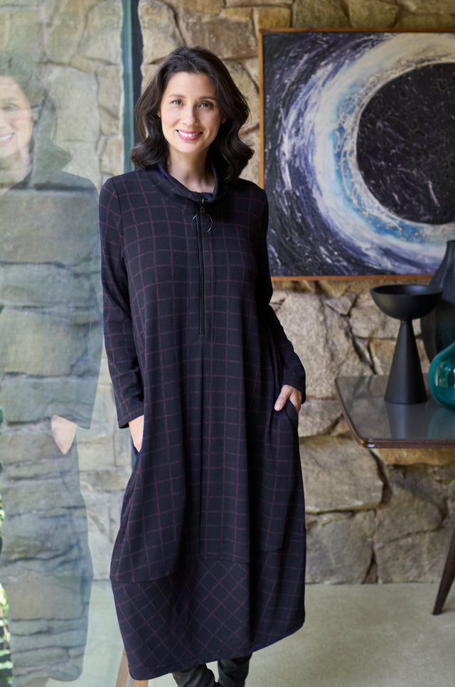 Graphic Check Zip Bubble Dress – Sahara