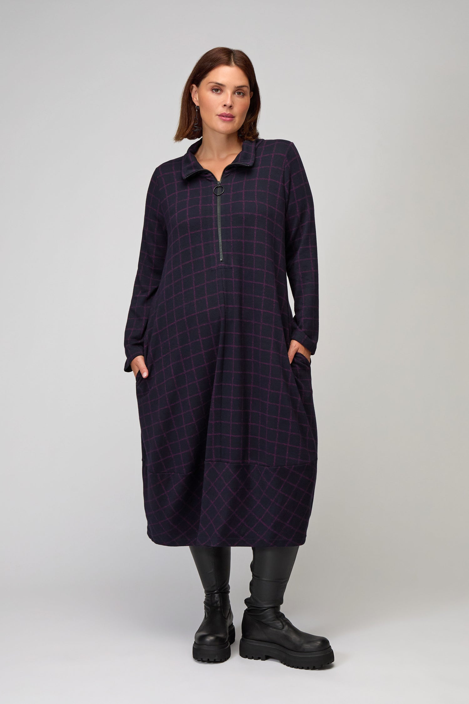 Graphic Check Zip Bubble Dress