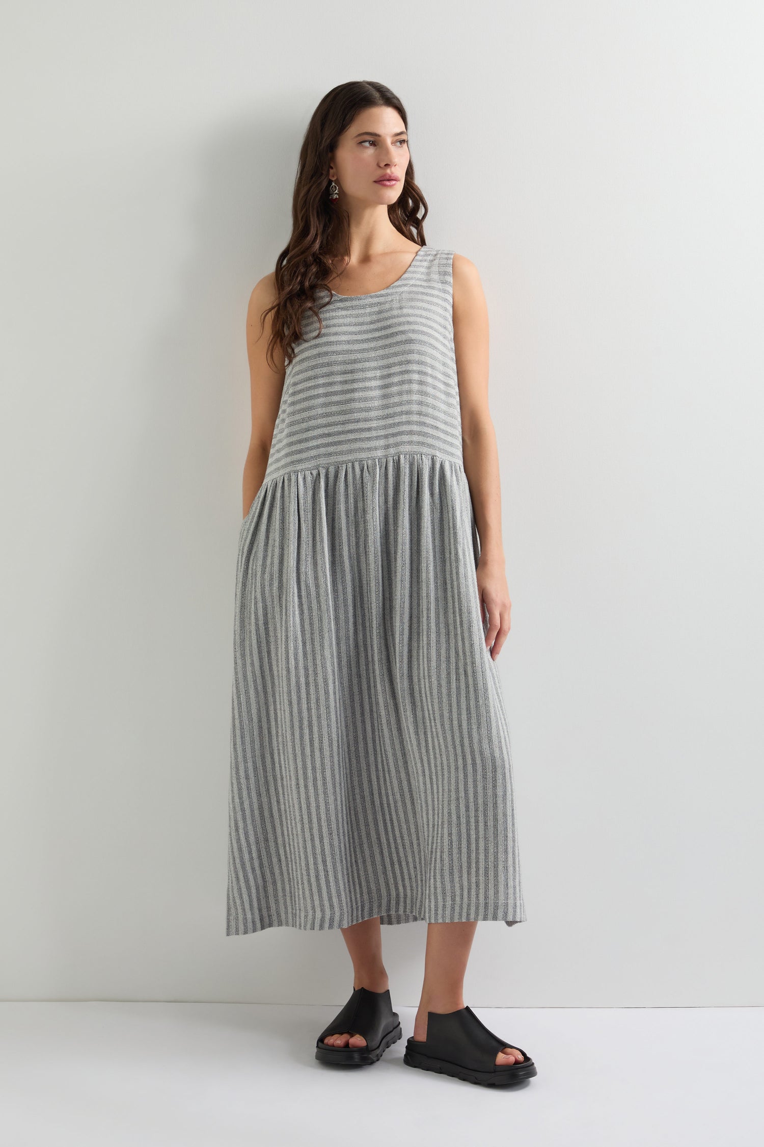 Textured Stripe Linen Viscose Dress