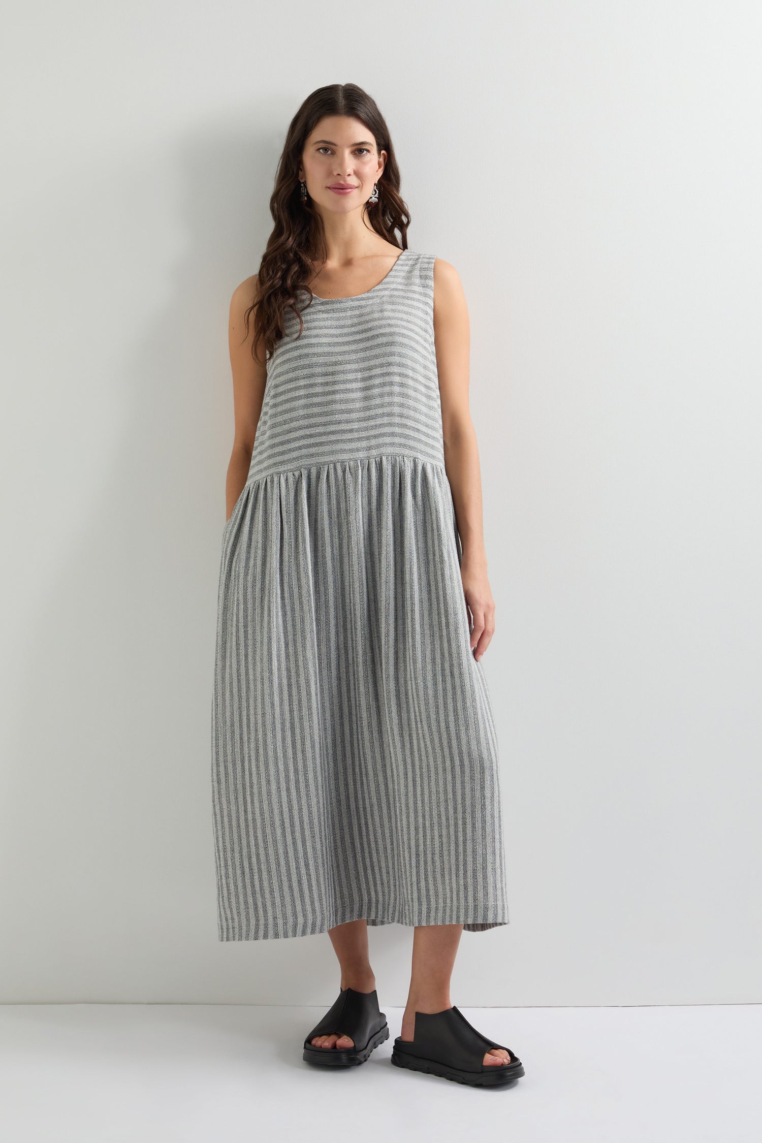 Textured Stripe Linen Viscose Dress