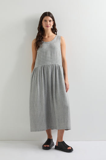 Textured Stripe Linen Viscose Dress