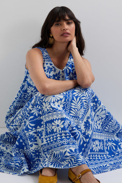 Santorini Tile Print Flared Dress