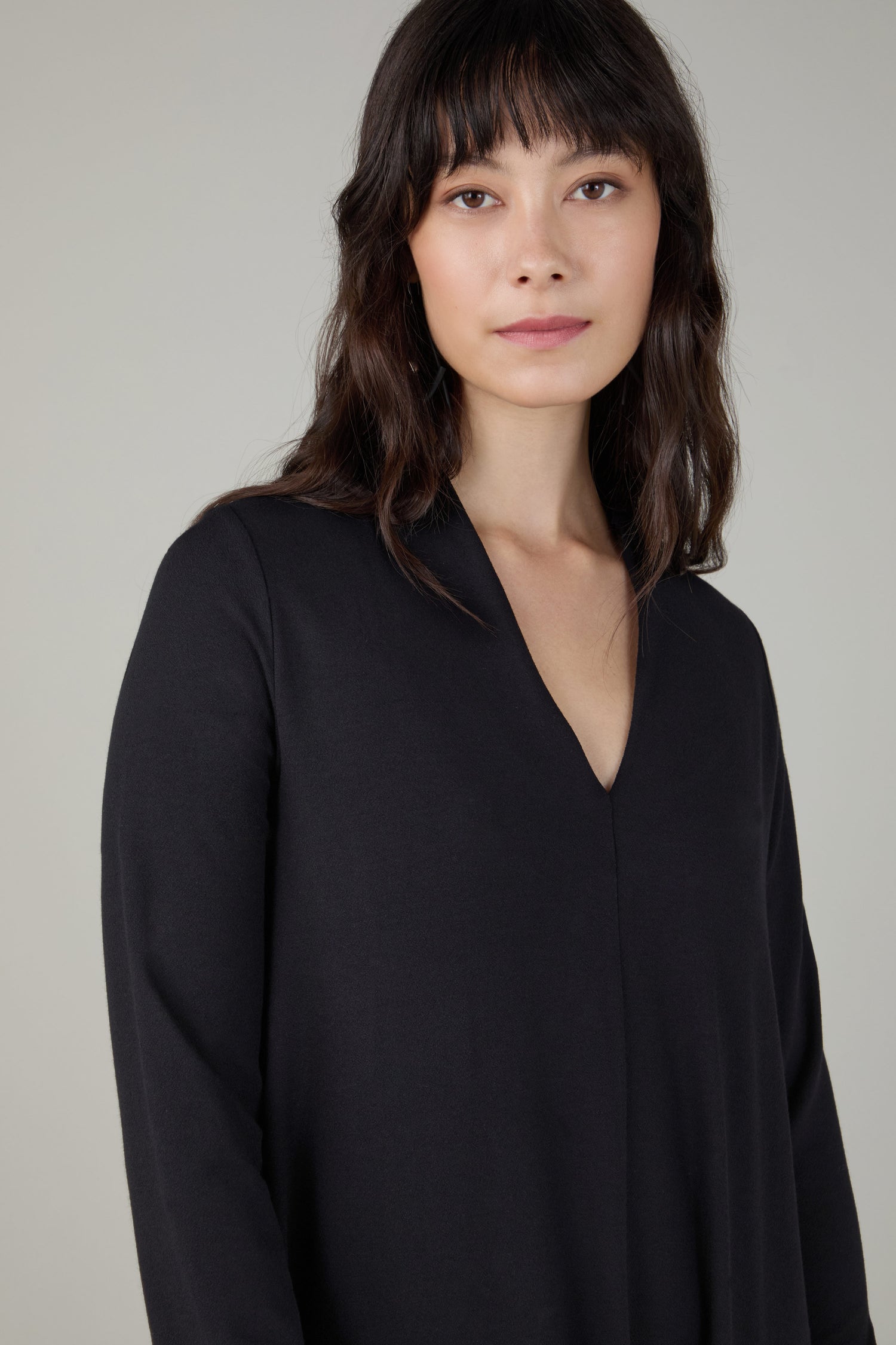Fluid Crepe V Neck Black Bubble Dress