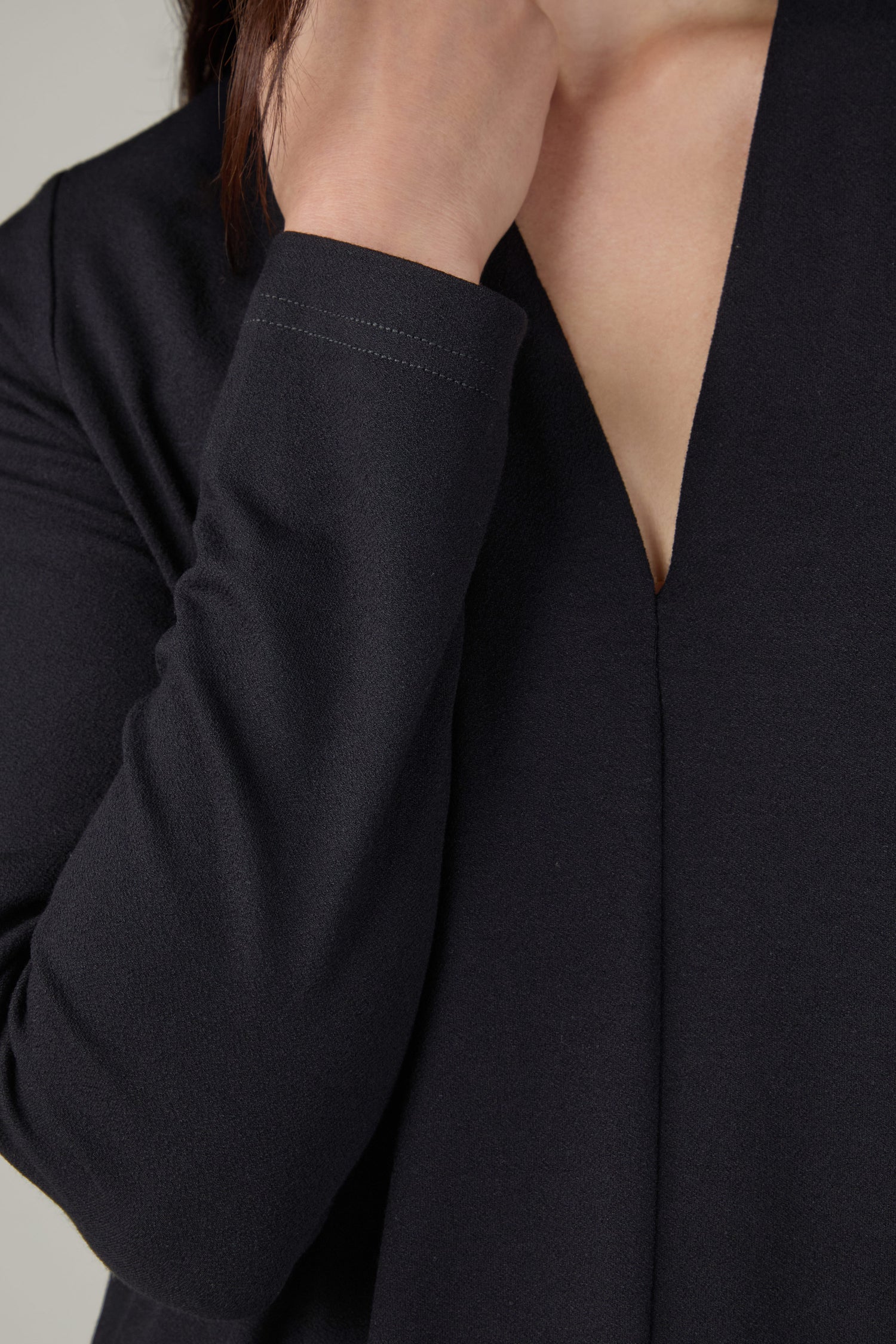 Fluid Crepe V Neck Black Bubble Dress