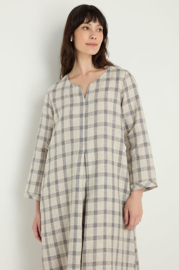 Grid Check Linen Dress Sahara Grid Check Linen Dress Sahara