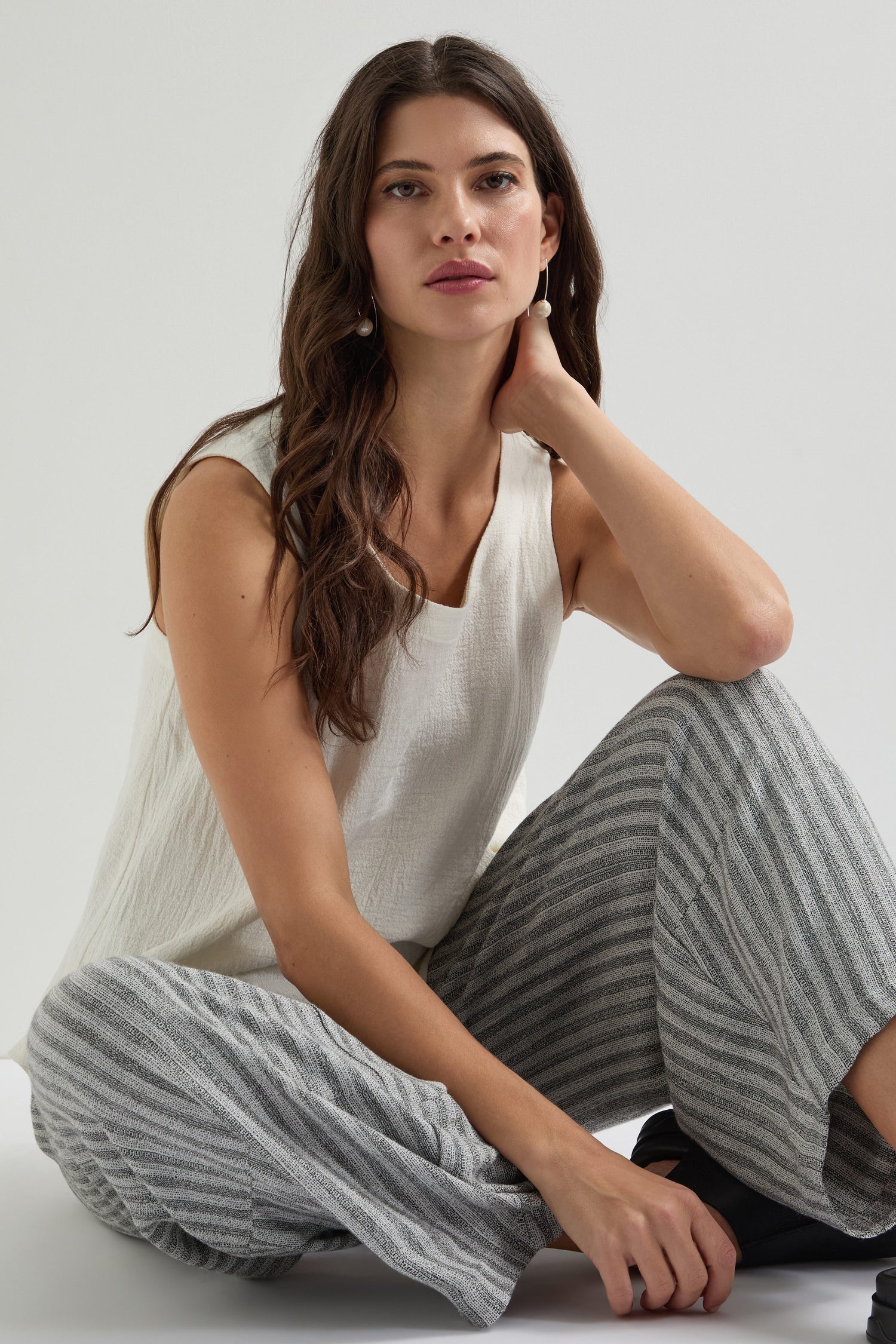 Textured Stripe Linen Viscose Trouser