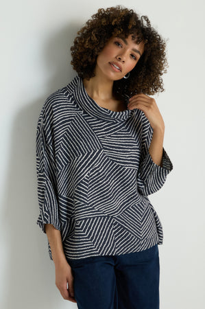 Linear Prism Cowl Neck Top