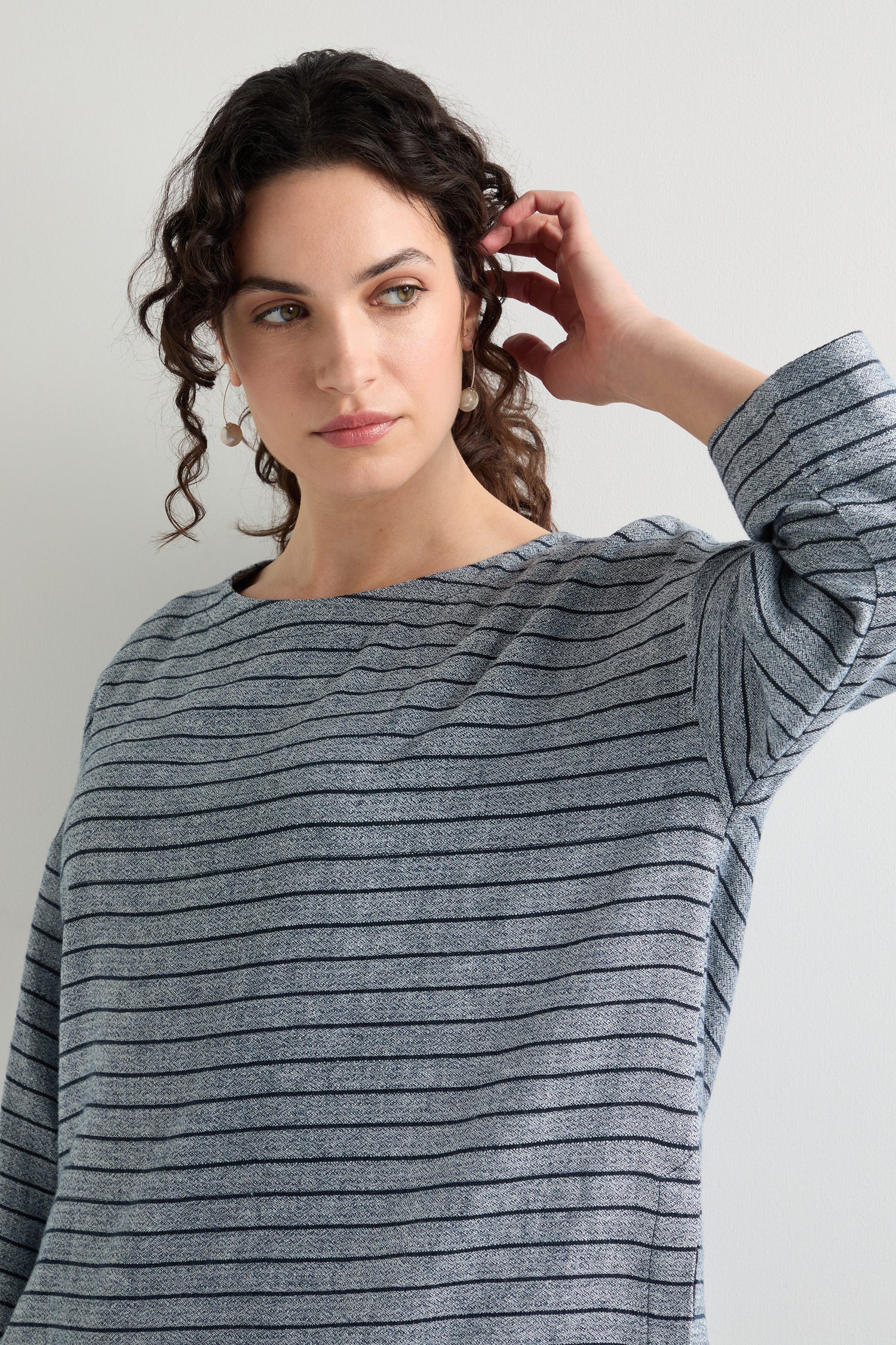 Linen Viscose Stripe Boxy Top