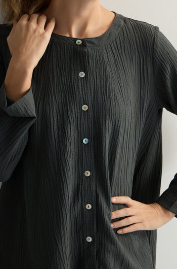 Crinkle Soft Viscose Flared Shirt