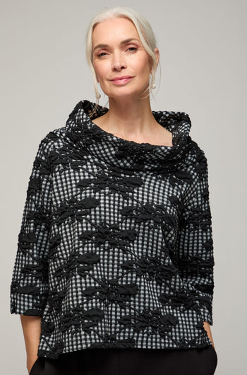 Gingham Flower Soft Cowl Top