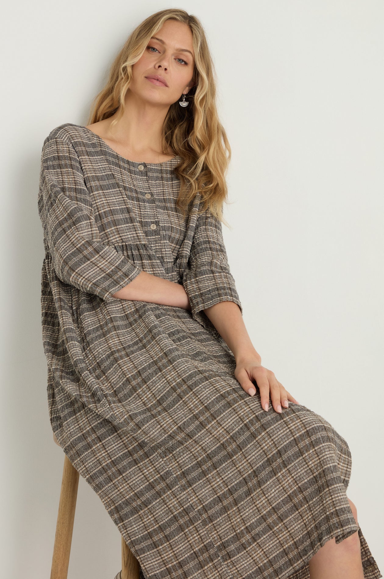 check dress grey Check Button-Through Taupe Dress Taupe / XL