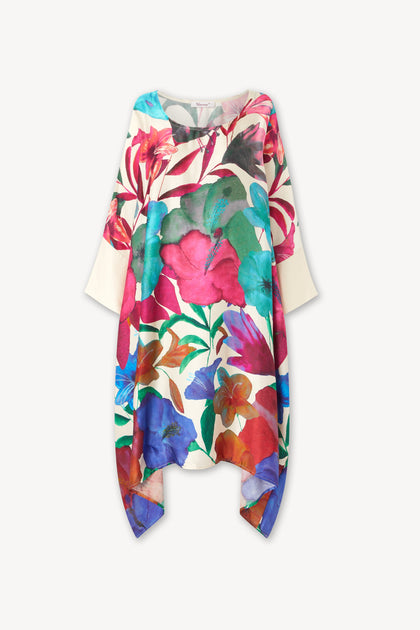 A colorful Floral Kaftan on a white background.