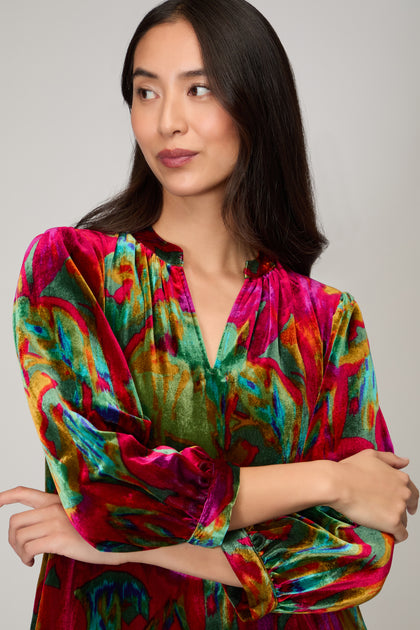 Velvet Blurred Botanicals Dress