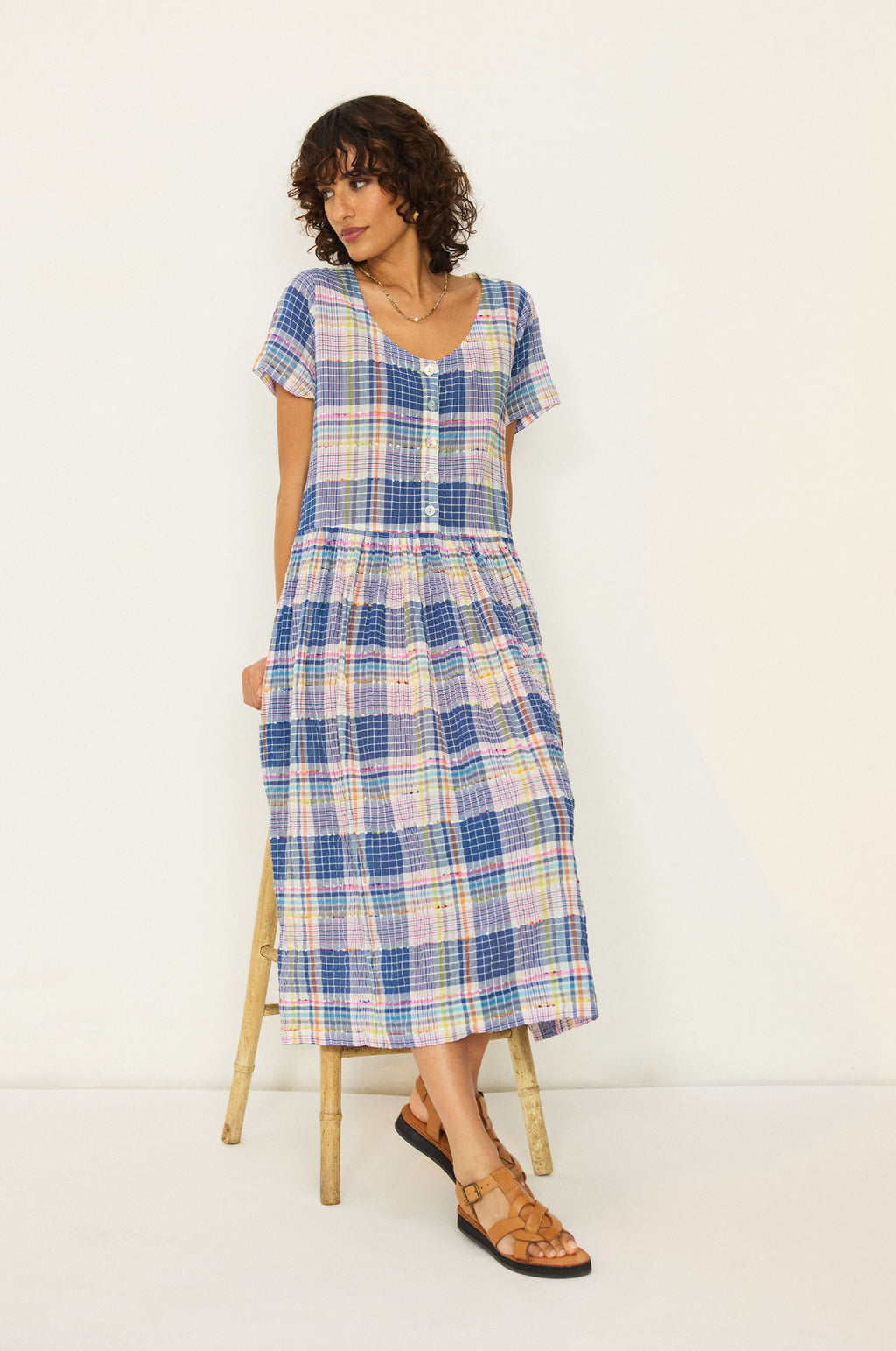 Crinkle Check Jacquard Dress – Sahara