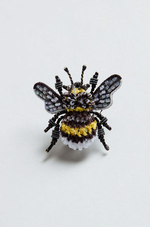 Hand Beaded Yellow-Banded Bee Brooch