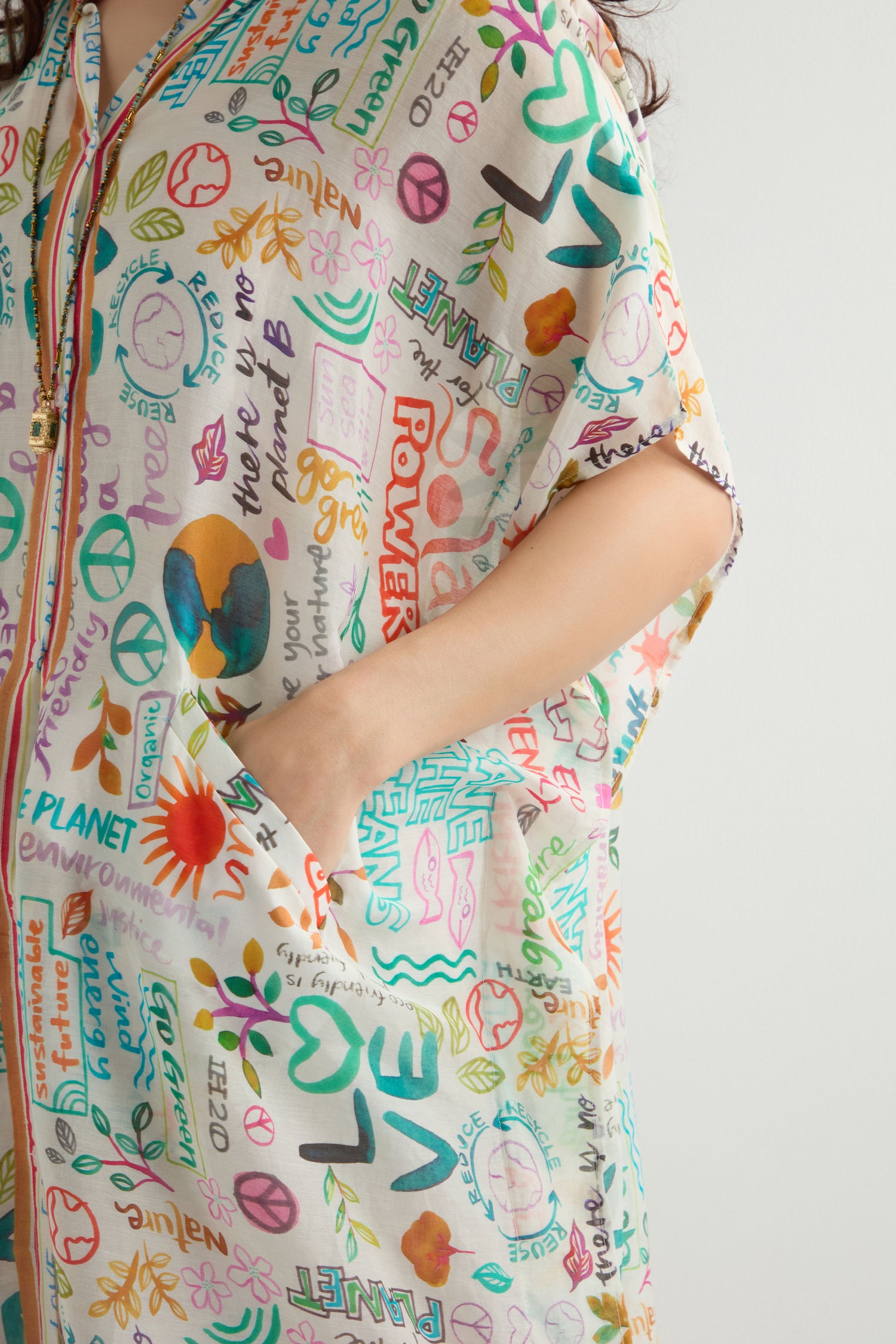 Peace and Love Cotton Silk Button Beach Dress