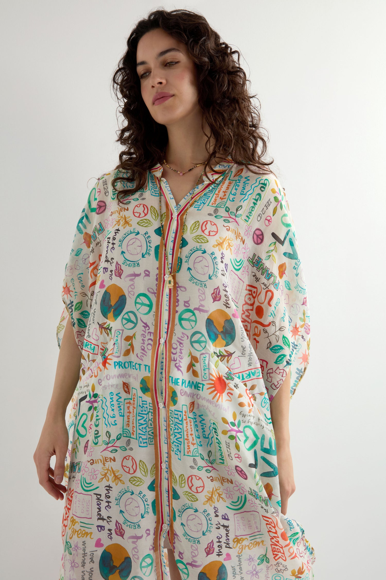 Peace and Love Cotton Silk Button Beach Dress