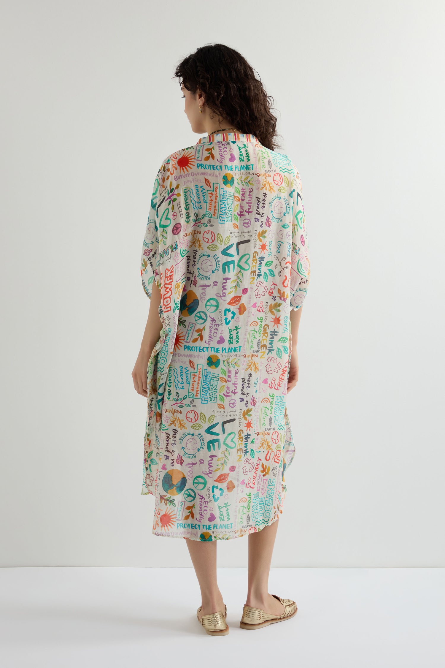 Peace and Love Cotton Silk Button Beach Dress