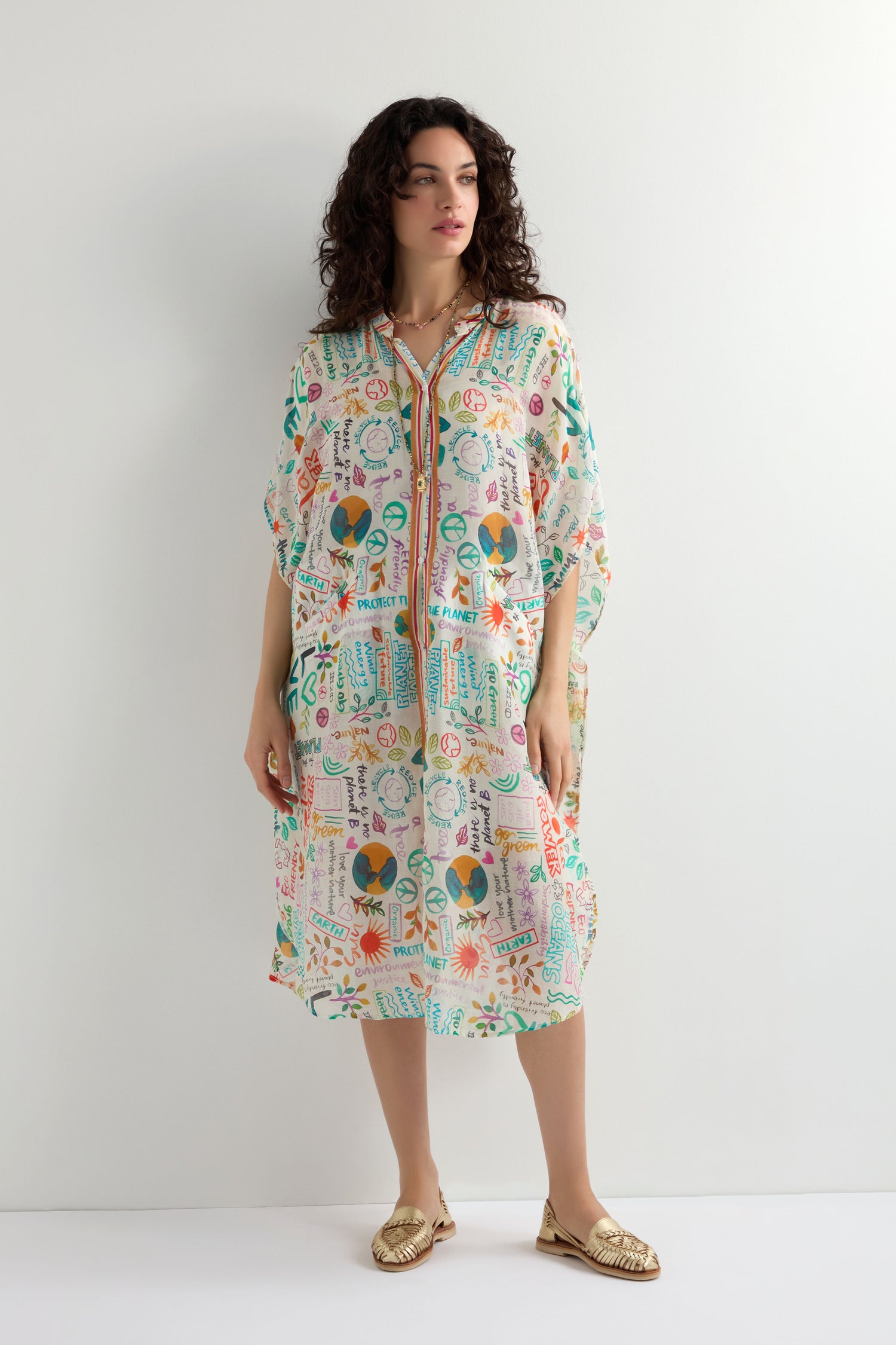 Peace and Love Cotton Silk Button Beach Dress