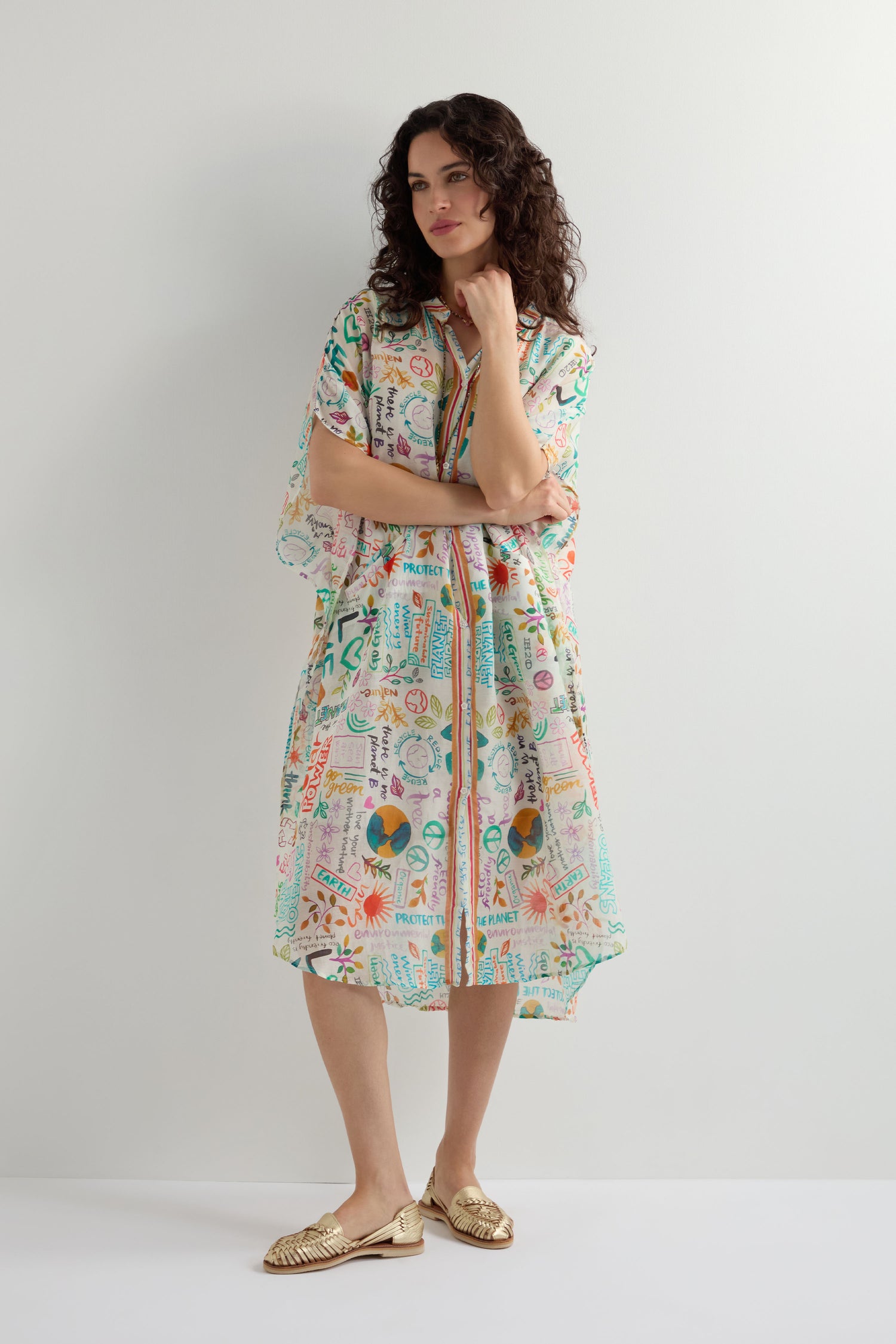 Peace and Love Cotton Silk Button Beach Dress