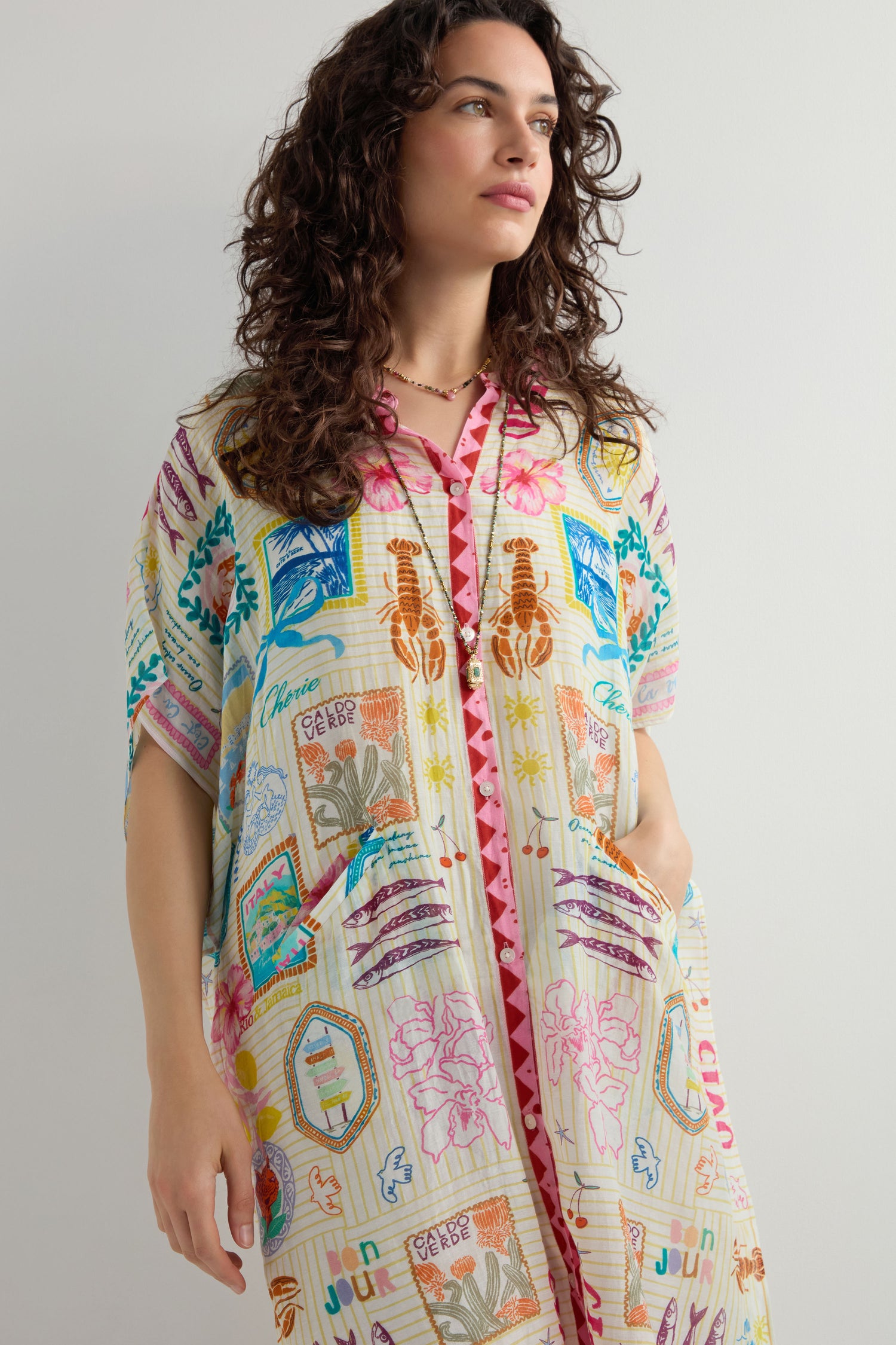 Coastal Romance Cotton Silk Shirt Dress