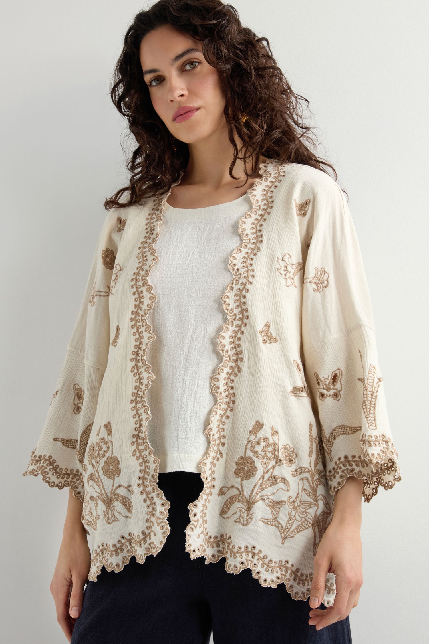 Embroidered Tranquility Cotton Kimono