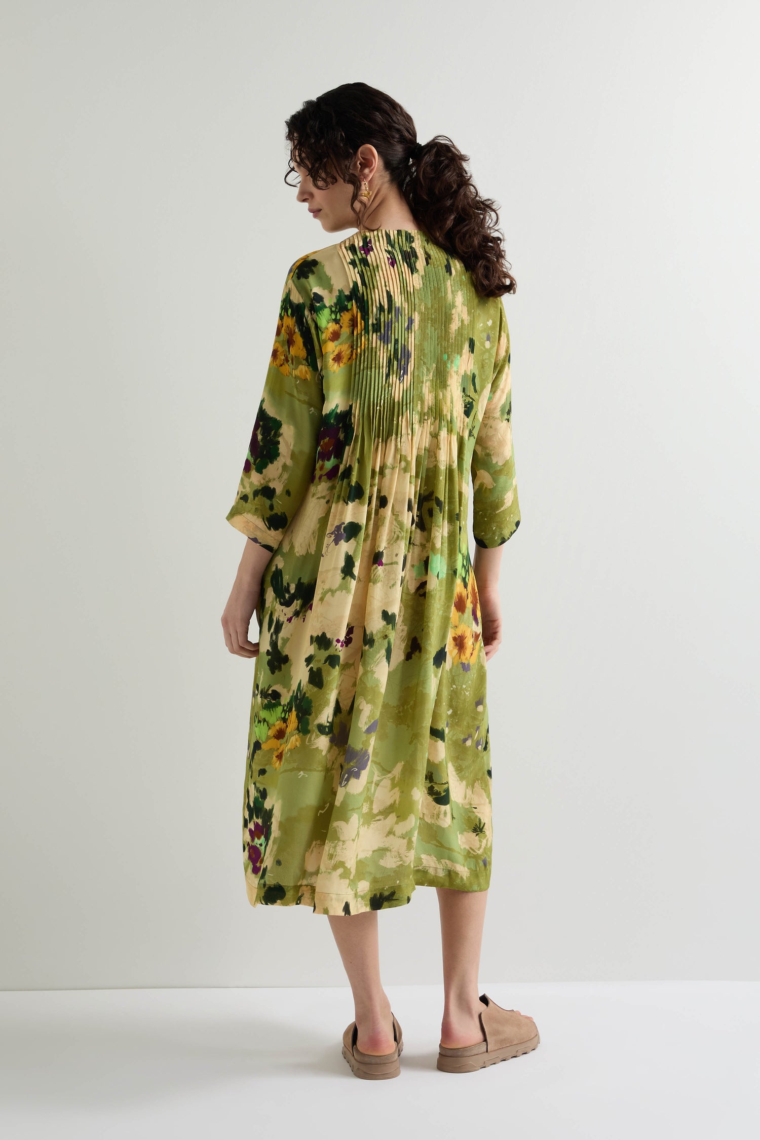 Sunflower Print Pleated Dress