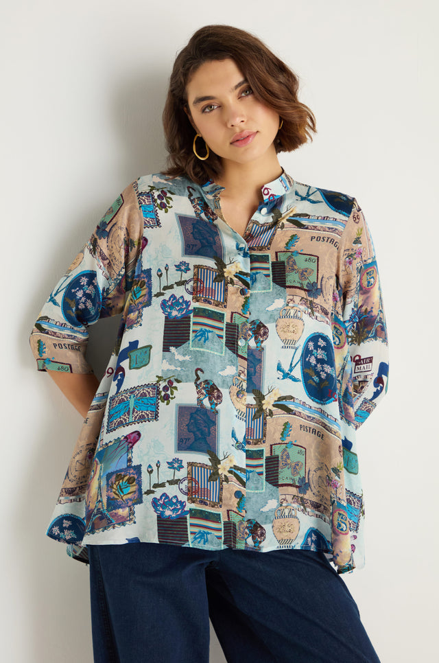 Postcard Print Cupro Shirt – Sahara