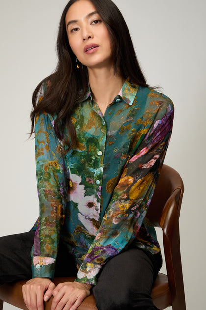 Painted Lilacs Chiffon Shirt