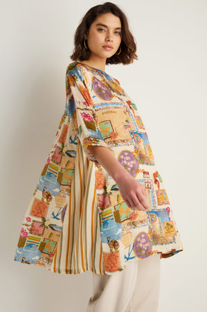 Postcard Print Cupro Tunic