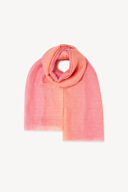 A luxurious pink Ombre Scarf isolated on a white background.