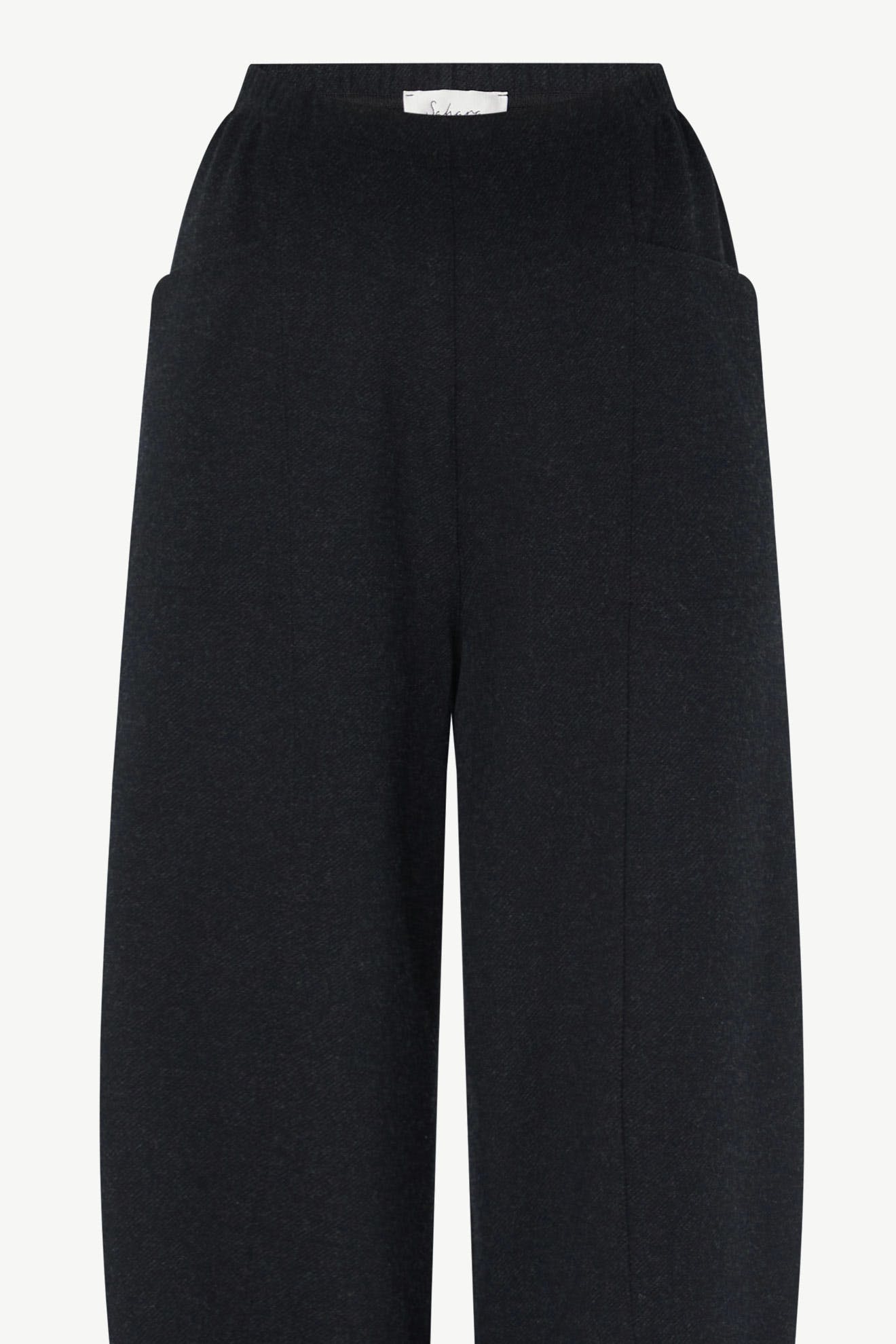 AW21 Marl Jersey Bubble Trouser in black marl jersey with an elasticated waistband and side pockets.